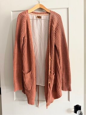 POL Rust Pink Open Front Knit Cardigan